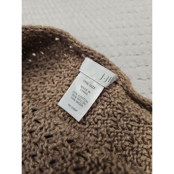 J Jill Poncho Sweater Womens Medium Light Brown Crochet Knit - Picture 4 of 6